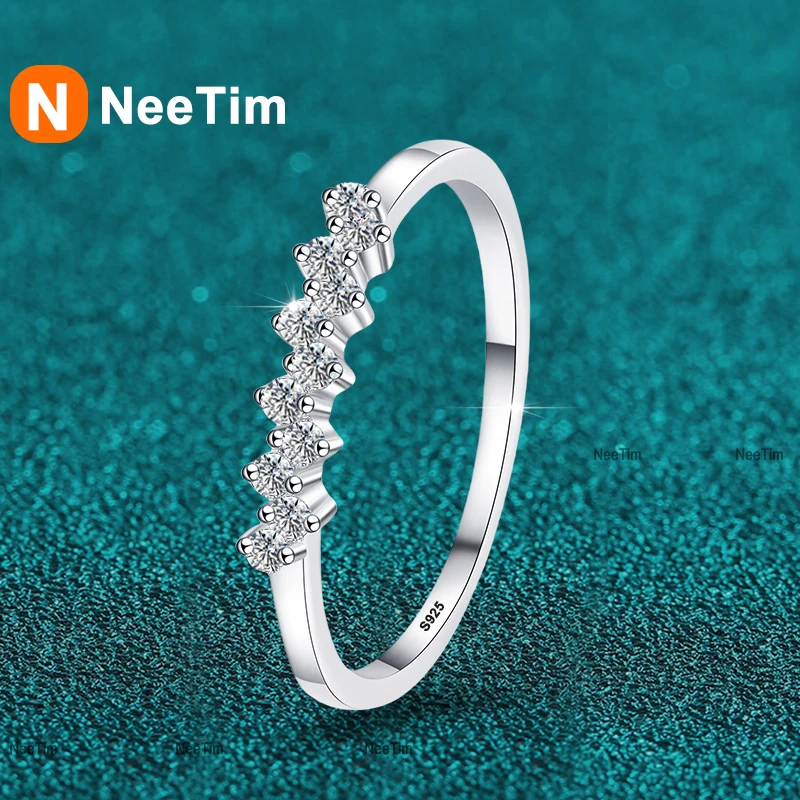 NeeTim Full 1.5mm D Moissanite Rings for Women 925 Sterling Silver Lab Diamond Wedding Ring Stackable Ring Band Gemstone