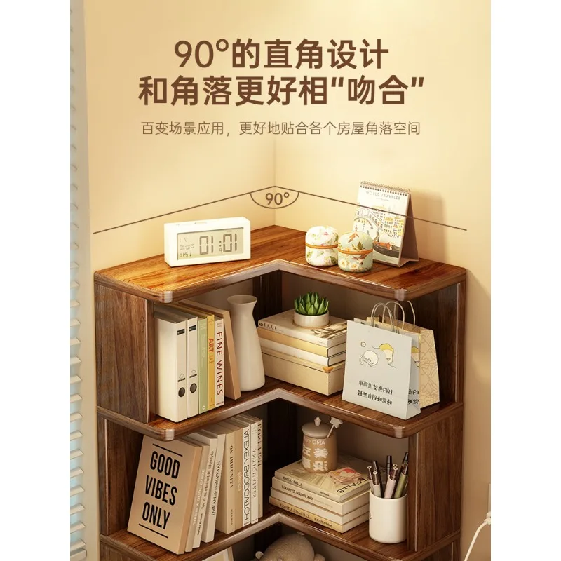 All solid wood bookshelves floor-to-ceiling shelves corner ornaments and figurines of vintage books