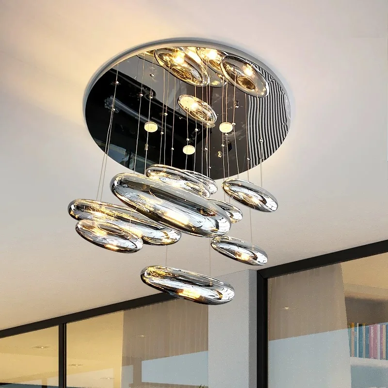 

American-style LED ceiling electroplated glass chandelier, suitable for home interior lighting in dining rooms, dimmable