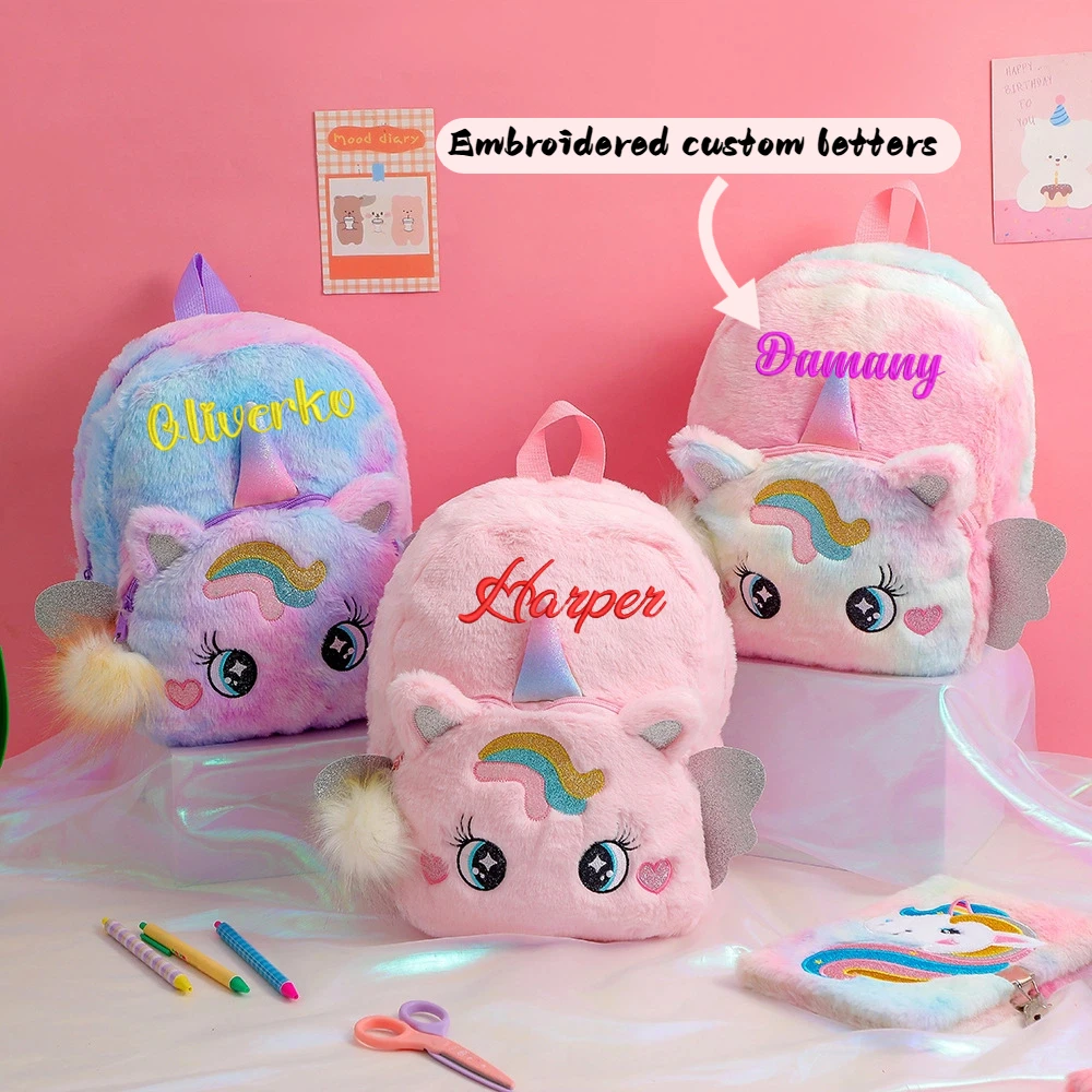 

Personalized Custom name Embroidered Newborn letter Nursery Baby Unicorn tie dye backpack Bag Gifts for Boy Girl children