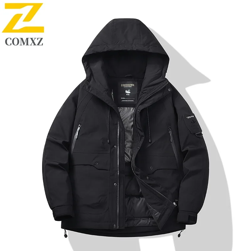 COMXZ Men Parker Coat Waterproof Winter Ski Travel Windproof Warm Hiking Cotton Padded Jacket Snow Exploration Puffer Jackets