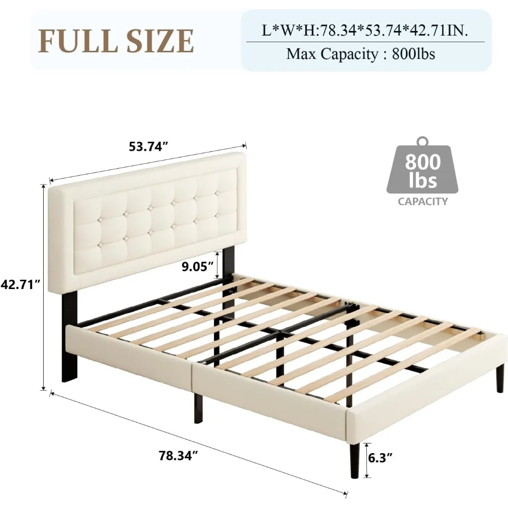 Groot bedframe met hoofdeinde, platformbedframe met fluweel gestoffeerd getuft hoofdeinde met knopen, houten lattenbodem, nr. B