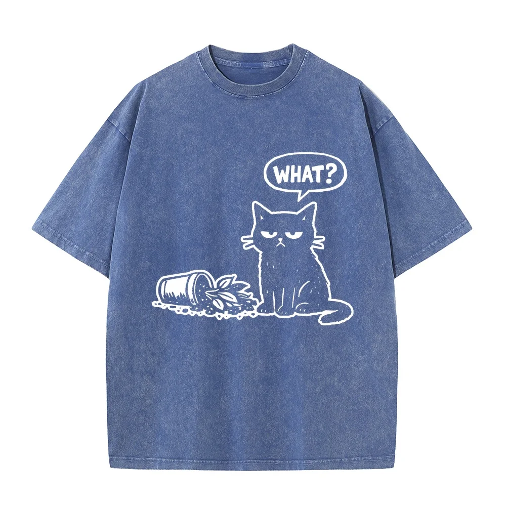 Cat What? with Tipped Over Potted Pot Funny White Print Premium Tri-Blend T-Shirt T Shirts Men Clothes Men's Lover Short Sleeve