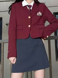 Uniforme d'étudiant japonais Kawaii pour femmes, uniforme d'étudiante coréenne, uniforme JK Cosplay, manteau blazer d'automne, ensemble mini jupe grise