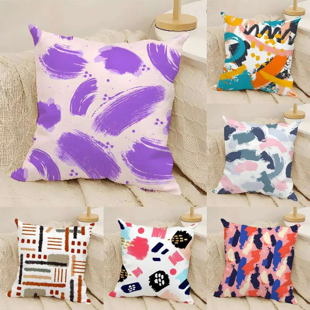 Abstract Paint Stroke Art Cushion Cover Natural Linen Organic Fabric Double-Sided Printing Sofa Home Decor Gift Pillow Cover