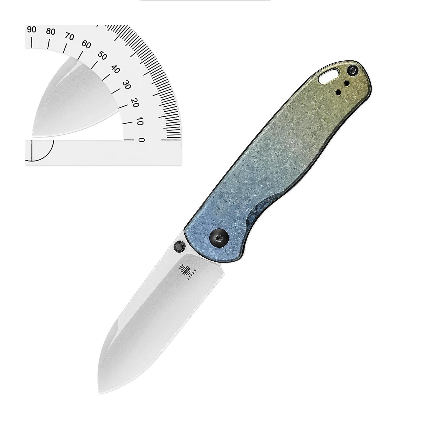 Kizer Knife Pocket Drop Bear Ki3619A3 2023 New Titanium Handle LC200N Steel Blade Outdoor Hunting Knife with Deep Carry Clip