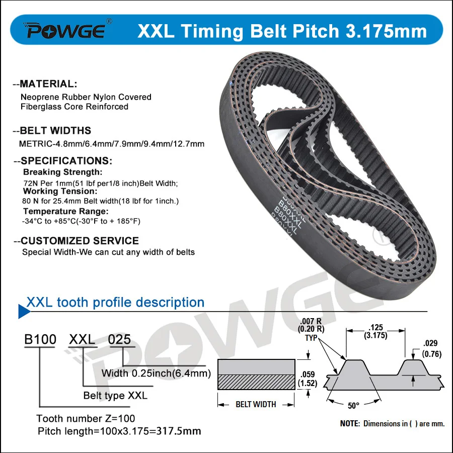 POWGE XXL Zahnriemen B40XXL bis B492XXL Riemenbreite 5-15mm B40 B43 B52 B54 B64 B66 B70 B72 B79 B80 B84 B88 B90 B93 B94 B96 B104 – Detail 5