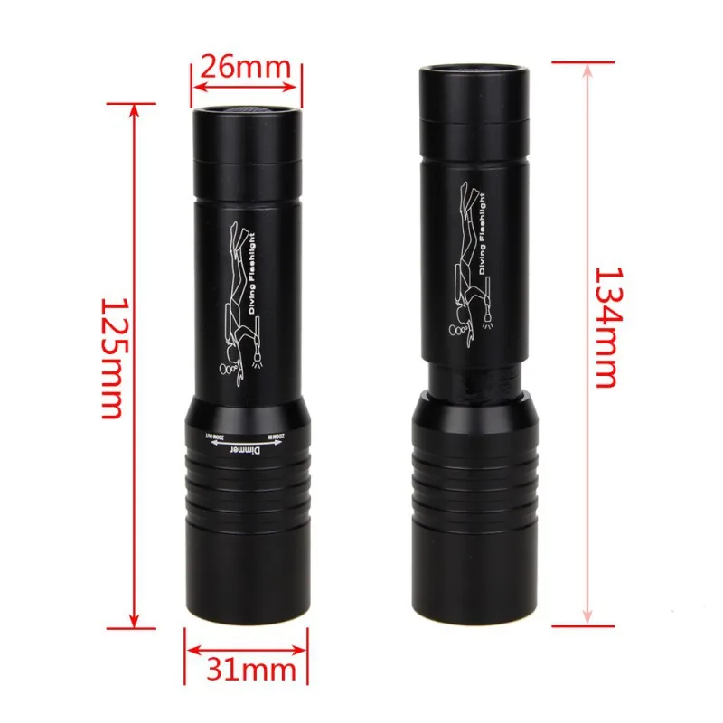 MINI Diving T6 1000LM LED 30M Zoomable Waterproof IPX8 Underwater 10W Flashlight Lamp Torch 18650 Battery