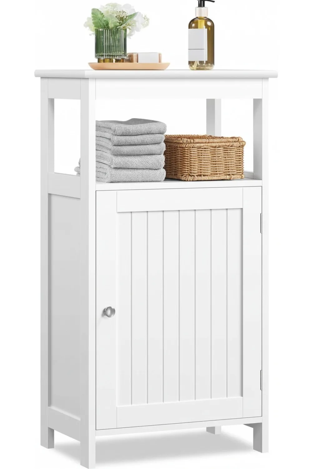 

Компактный белый напольный шкаф с регулируемой полкой, отдельно стоящий органайзер для хранения для ванной комнаты, гостиной, кухни