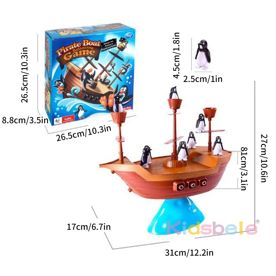 Giochi da tavolo per la famiglia per bambini con nave pirata Design pinguino Gioco di equilibrio Barca pirata da tavolo