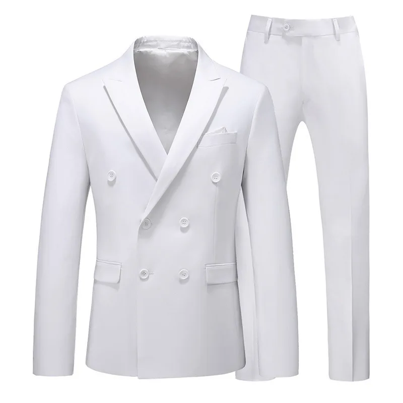 

HH46 Men's Large Size Two-piece Suit Double-breasted Solid Color Suit