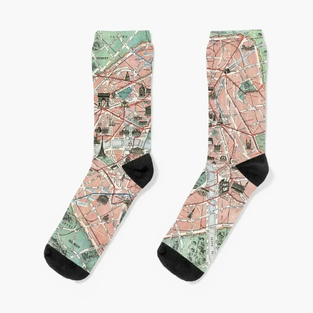 

Vintage pocket map of Paris France Socks Men's japanese fashion fashionable Luxury Woman Socks Men's