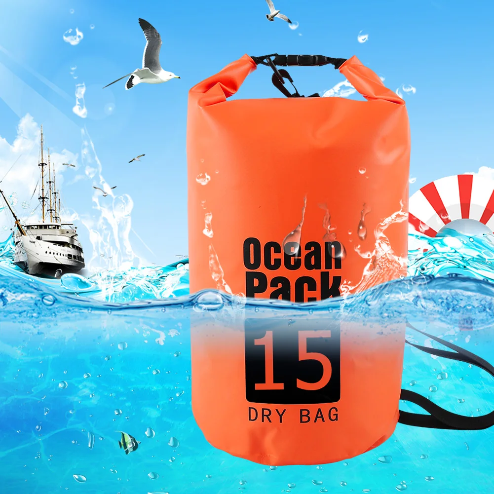 15-2L Swimming Waterproof Dry Bag Outdoor Floating Trekking Beach Backpack PVC Thickened Double-Layer Fabric IPX6 Waterproof Bag