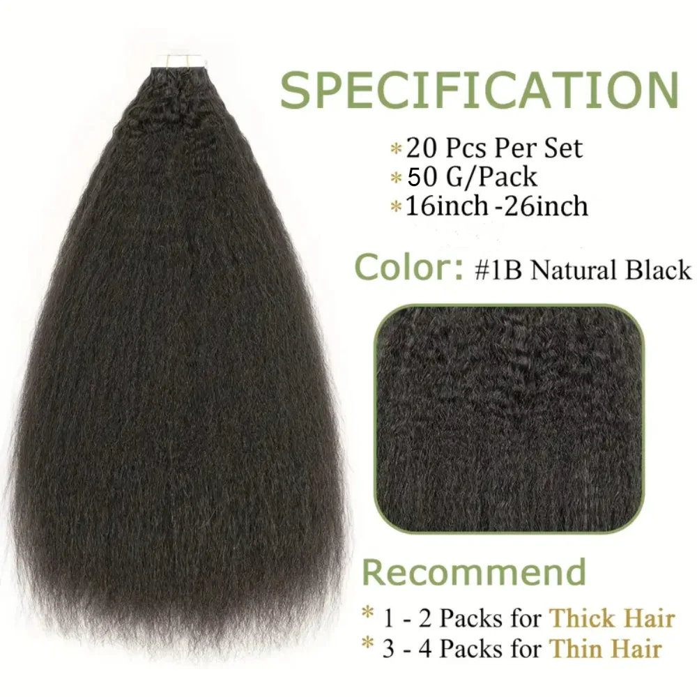 Kinky Straight Invisible Tape In 100% Human Hair Extensions