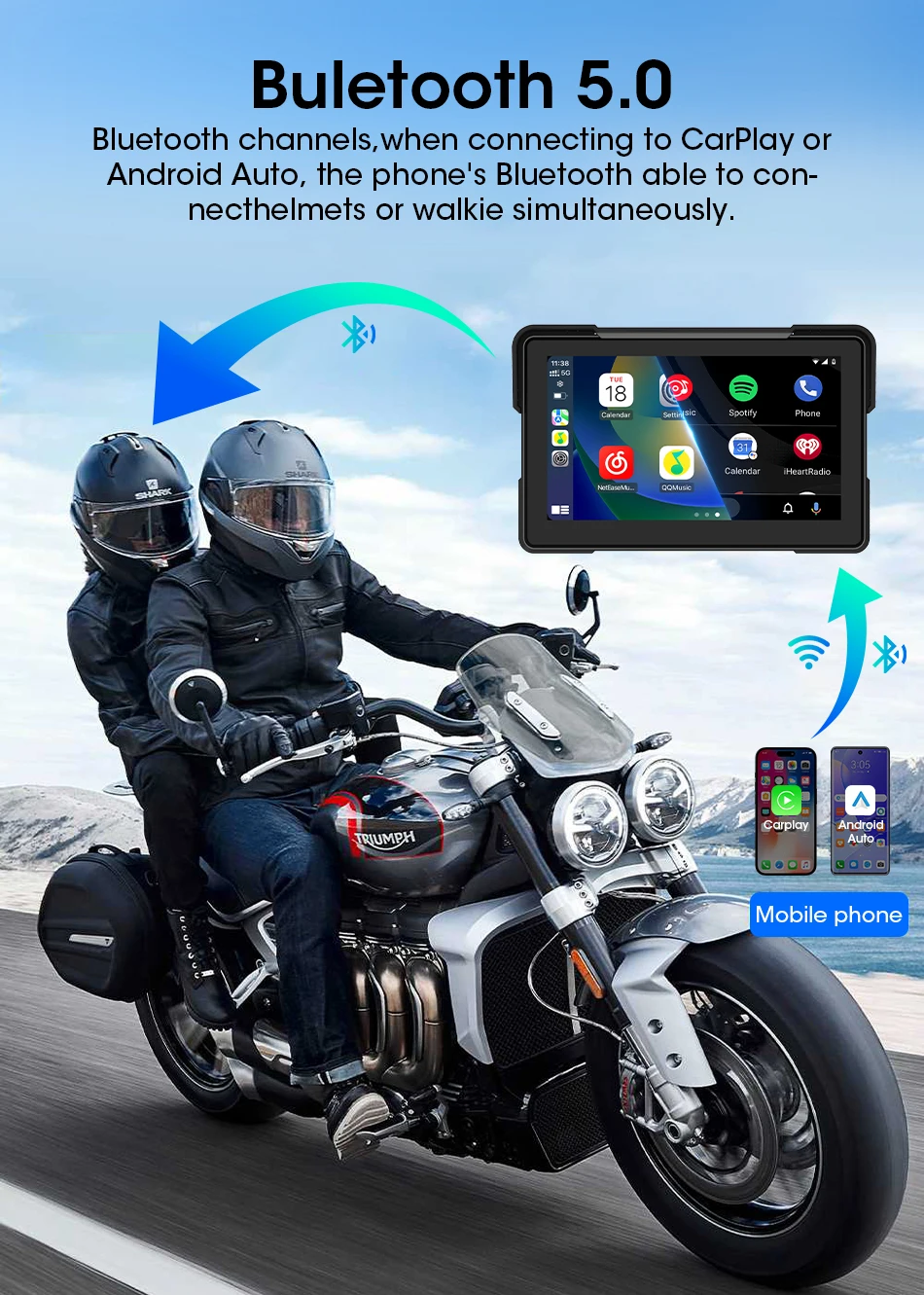 Srnubi 7-Zoll-Motorradradio für BMW R1200GS/ R1250GS/ R1300GS /S1000XR, kabelloses Carplay und Android Auto, GPS-Navigation, PND – Detail 7