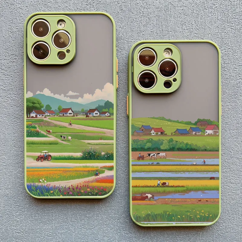 Retro Countryside Scenery Painting Phone Case For iPhone 15 14 13 12 11 Pro Max Mini 16 Pro Max Plus XR XS X SE2 7 8 Plus Covers