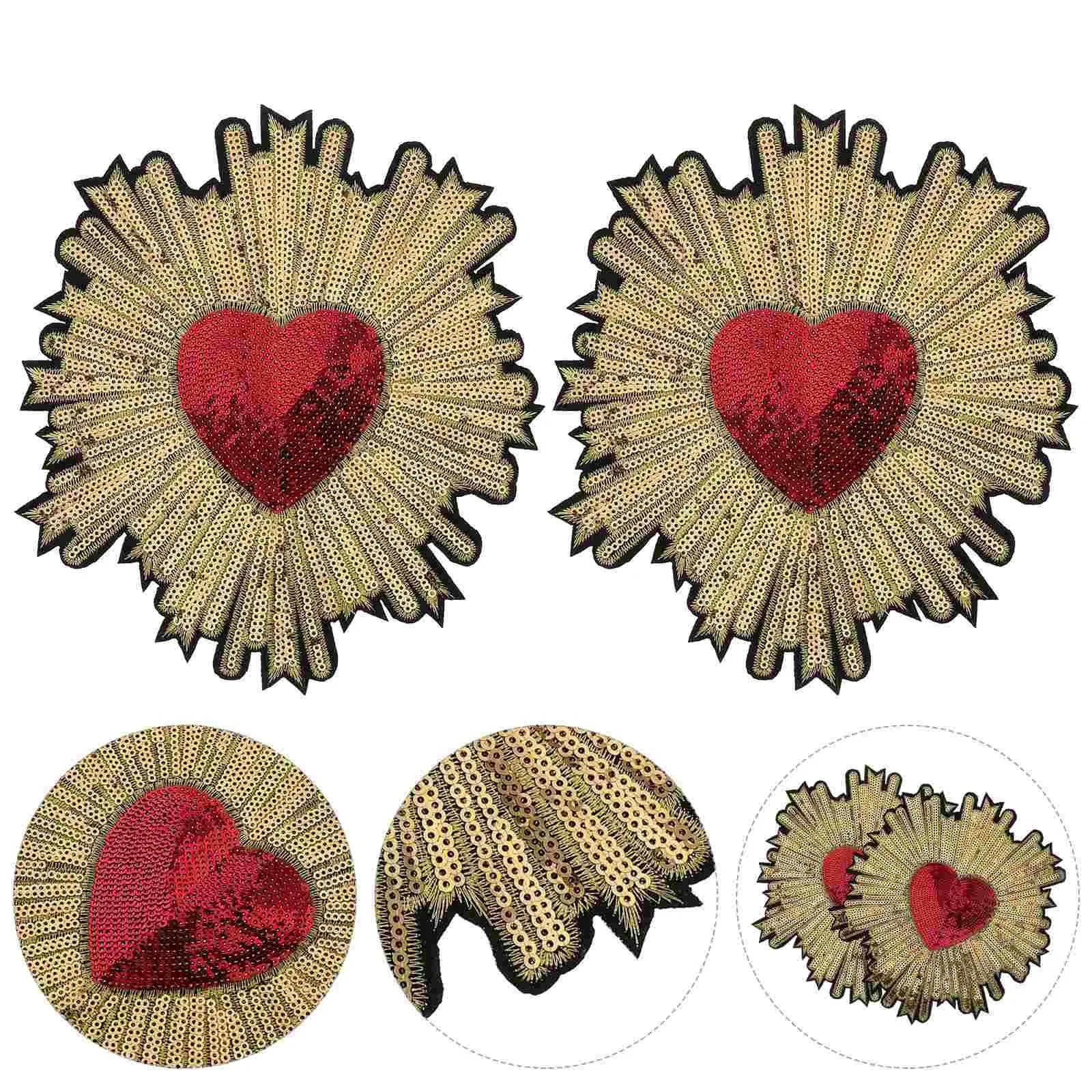 Parche bordado de amor de lentejuelas en forma de corazón, chaqueta de novia, apliques del Día de San Valentín, pegatinas de ropa de tela no tejida, 2 piezas