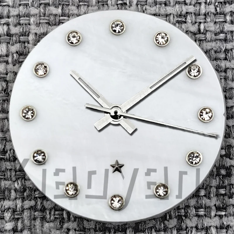 NH05 Dial Lady's 24.5mm White Mother Pearl Shell Watch Dial With Hand Set Star Sign Silver Glod Rose Gold Diamond Index Fit NH05