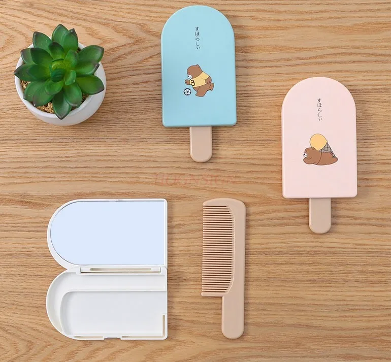 Creative Ice Cream Mini Mirror Children's Portable Makeup Mirror Comb Set Cartoon Portable Mirror Mini