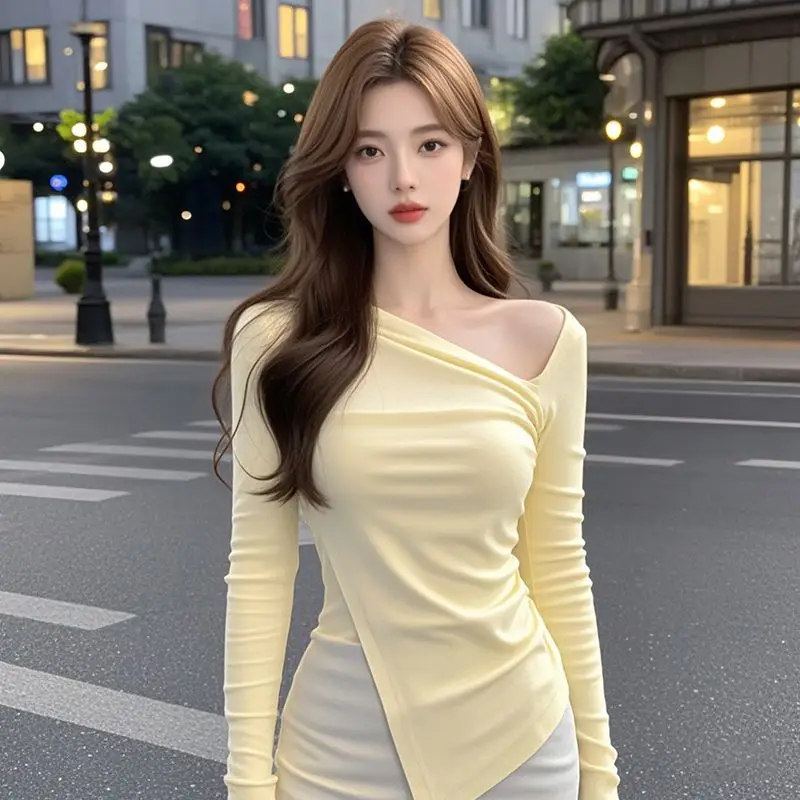 

Women Clothes Spring Autumn Fashion Casual Solid Color Slash Neck All-match Ladies Appear Thin Long Sleeve Cotton Slim Cardigan