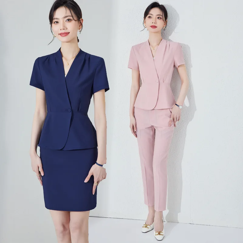 Pink Short Sleeve Suit Set for Women Summer Beauty Salon High-end Workwear Medical Beauty Professional Elegant Health Center Wor