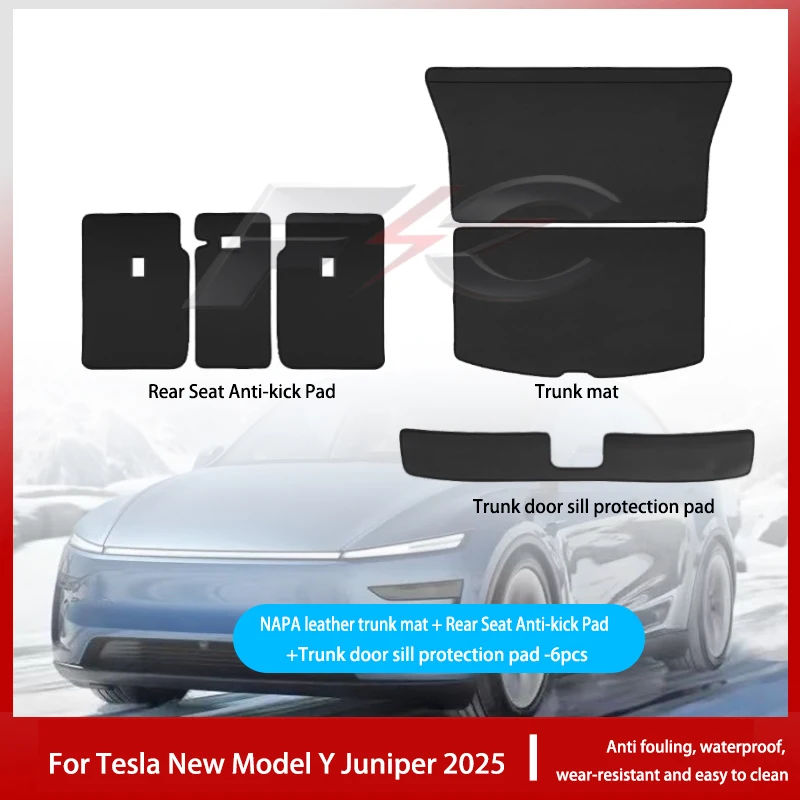 Voor Tesla Nieuw Model Y Juniper 2025 Lederen Kofferbak Matten Achterbank Rugleuning Protector Pad Rugleuning Alle Weer Liner Huisdier anti-kick Pad