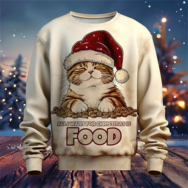 Men's Sweatshirts Pullover 3d Print Funny Santa Claus Graphic Vacation Party Crew Neck Hoodies Y2k Oversized Men Clothing Tops