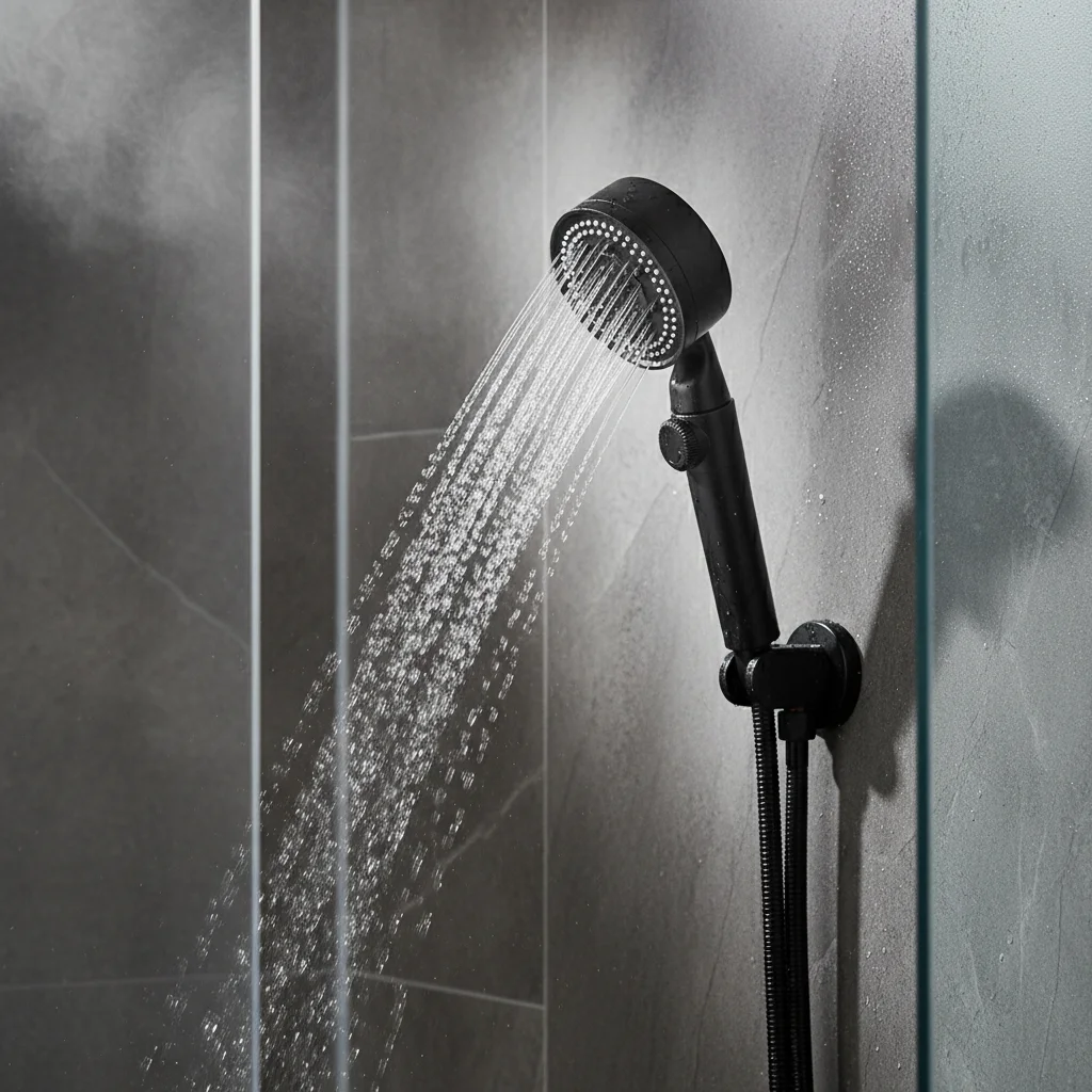 

Black High-Pressure Shower Head with 5 Spray Settings Adjustable Rainfall Design for Home Hotel Use