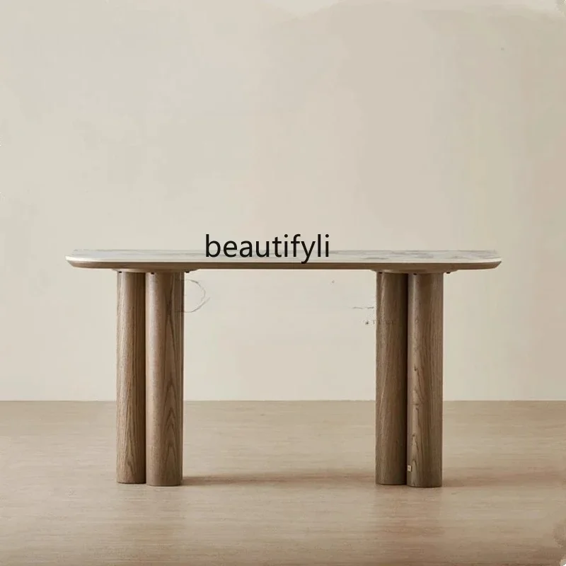 

ss25 solid wood porch table Middle antique rock slab entering the house Front door End view table against the wall Narrow table