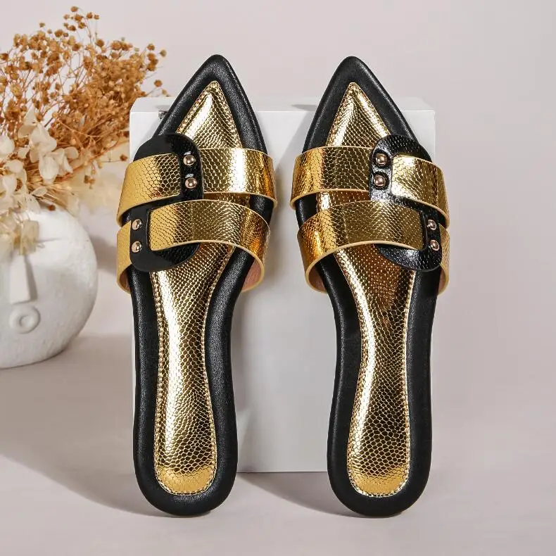 

Summer New Pointed Toe Flat Slippers for Women Outdoor Casual Open Toe Sandals Light Cozy Non-slip Beach Shoes Sandalias Mujer