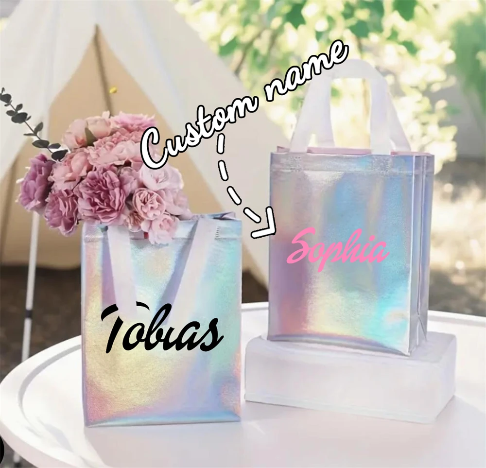 Custom Tote Bags Personalised Names Colourful Holographic Gift Bag For Weddings Beach Trips Party Decoration Customized Tote Bag