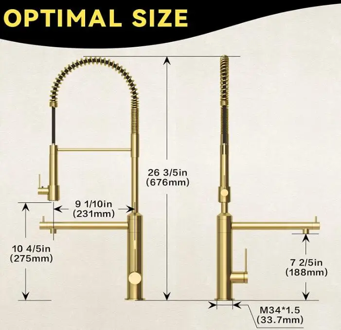 Brushed Gold Commercial Style Kitchen Faucet with Pull Down Sprayer,2-Function High Arch Single Handle Kitchen Faucets