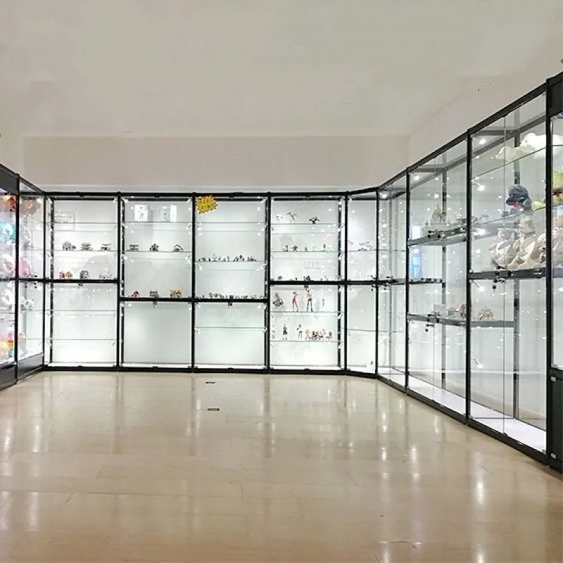 

Custom. Hot Sale High Display Floor Standing Figure Glass Showcase Locking Aluminum Display Cabinet