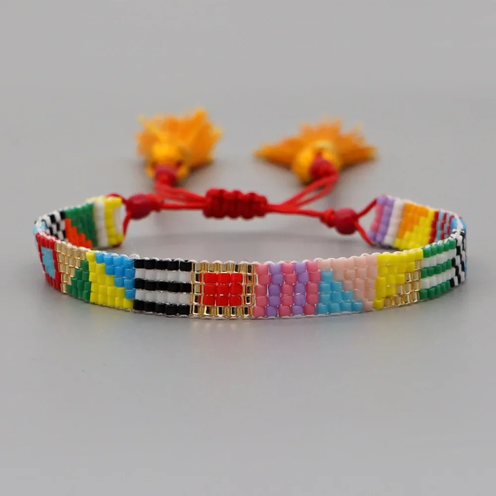 

Beaded bracelet Geometric Minimalist Fashion Pattern color blocking Hand Knitting Bohemian Adjustable Rice bead bracelet