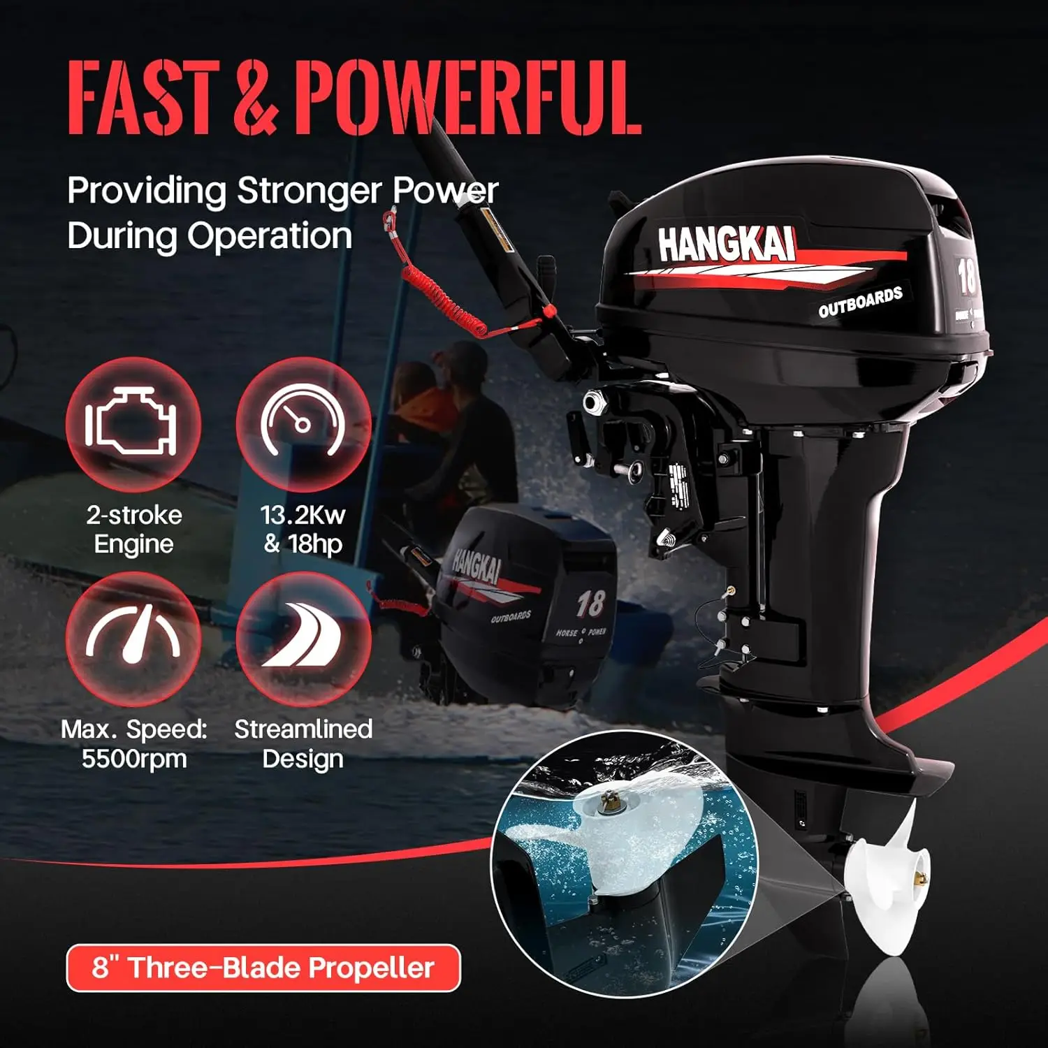 HANGKAI Outboard Motor Boat Engine Water Cooling & CDI Short Shaft 18HP 2 Stroke Heavy Duty Outboard Motor