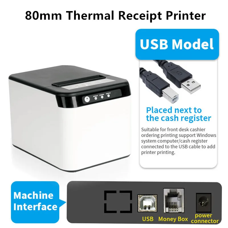 

Upgraded ESC/POS 80mm Thermal Receipt Printer USB LAN Connection with Auto Cutter Suitable for Restaurant Kitchen Supermarket