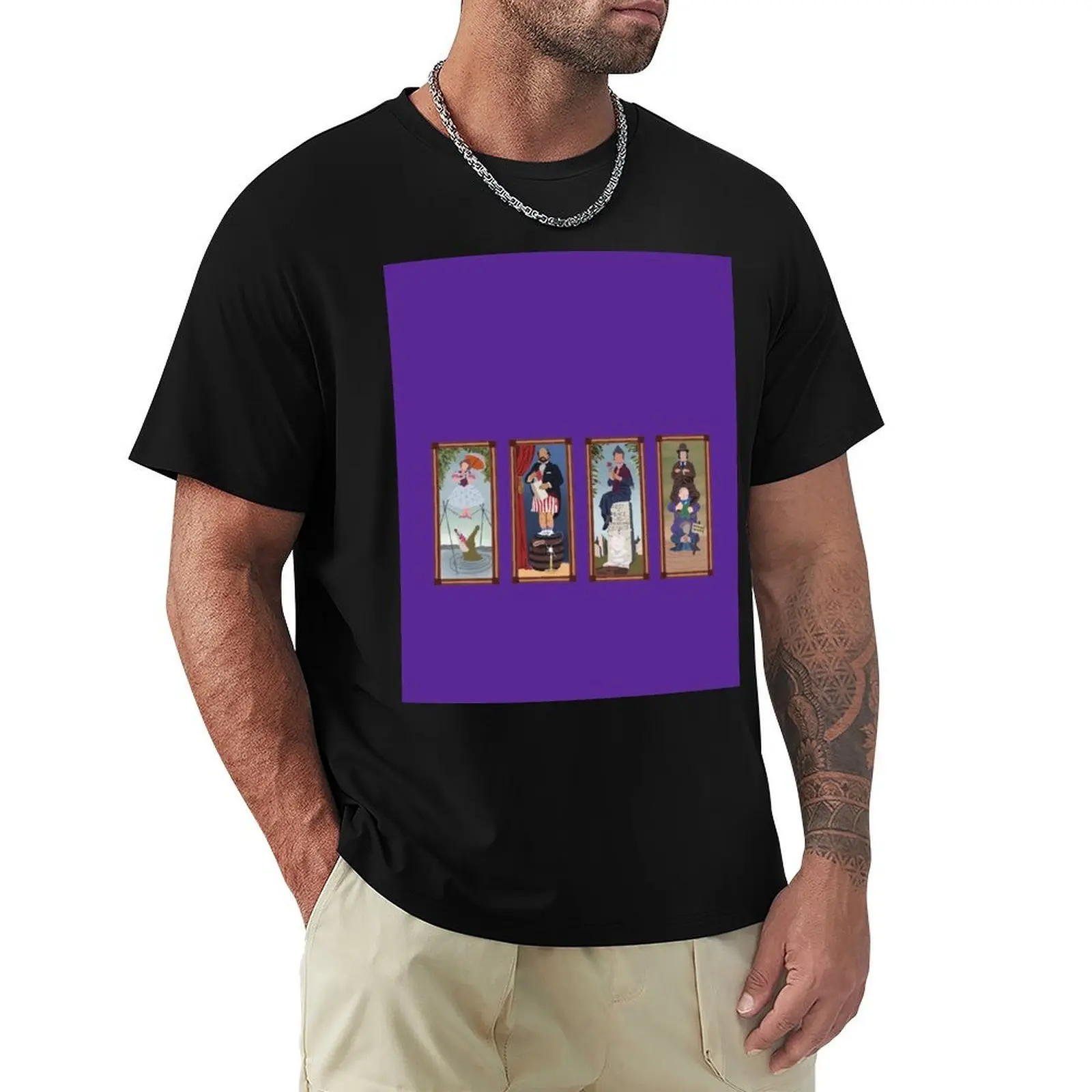 

Minimalist Haunted Mansion Stretching Room Portraits T-Shirt Soft Lightweight Cotton T-Shirt