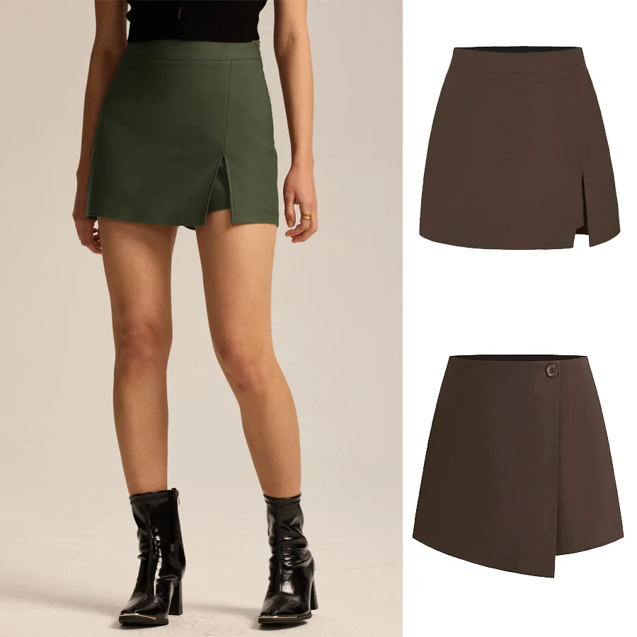 

2025 High Waist Zipper Culottes Boutique Elastic Culottes Short Skirt