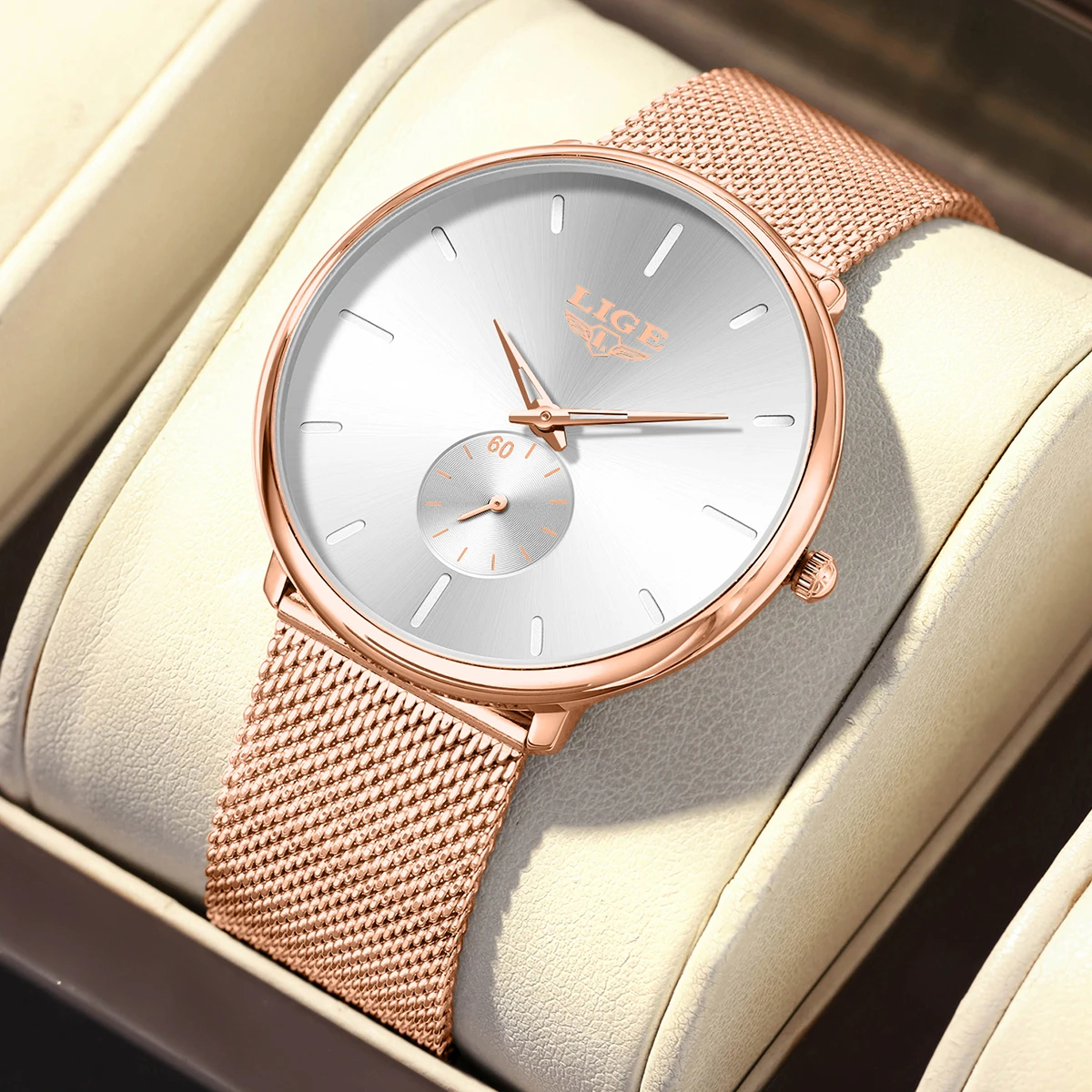 ساعة كوارتز فاخرة بتصميم LIGE من أفضل العلامات التجارية، ساعات كلاسيكية رفيعة وبسيطة وأنيقة بحزام شبكي مقاومة للماء للرجال Reloj Hombre