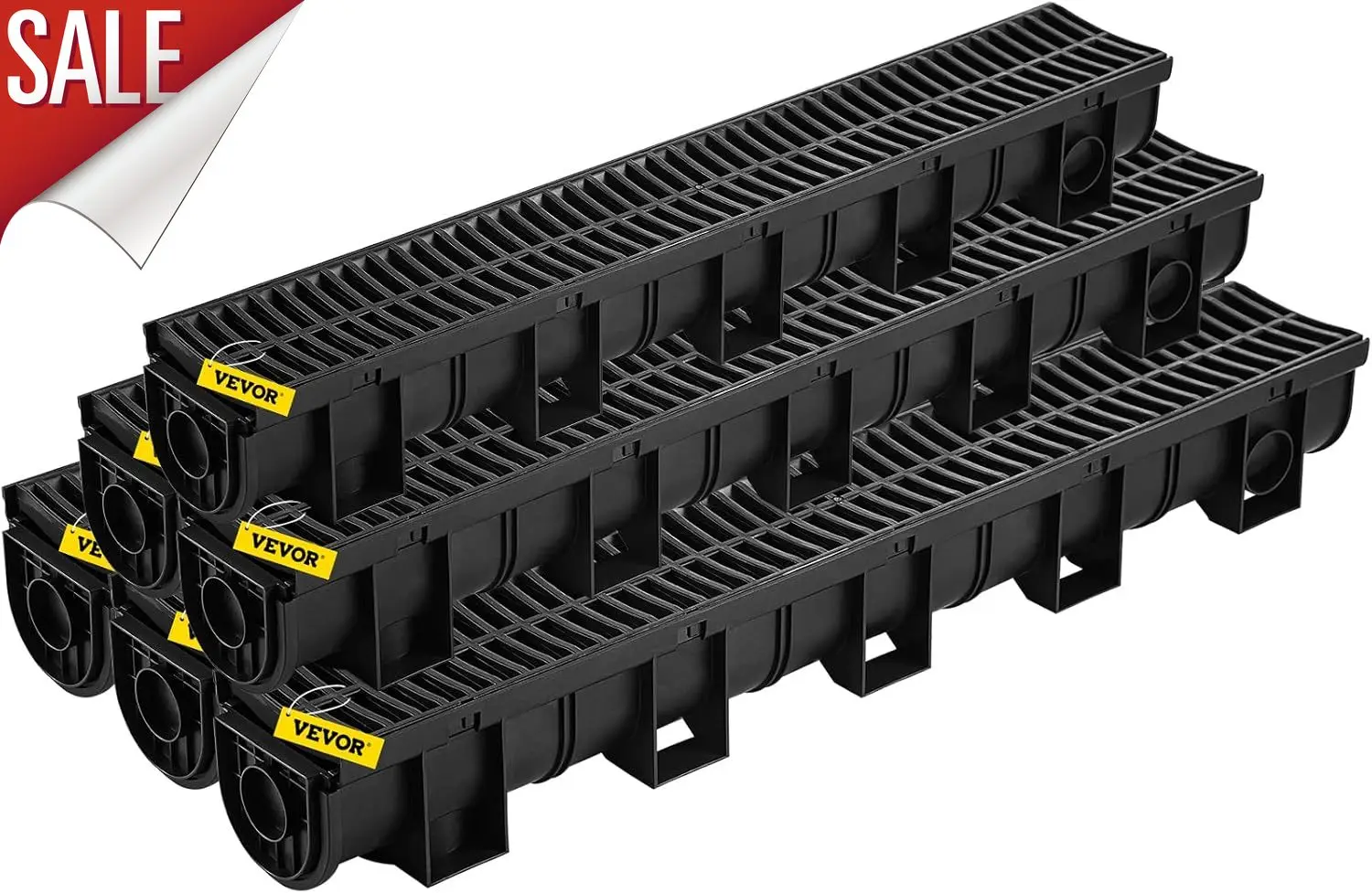 

Trench Drain System with Plastic Grate, 5.9x5.1-Inch HDPE Channel Drainage for Garden, Driveway - 6 Pack