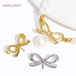 18K Gold Plated Bow Charms Connector,with Pearl Pendants Mounting,For Bracelet Jewelry Making Supplies DIY Accessories Connector