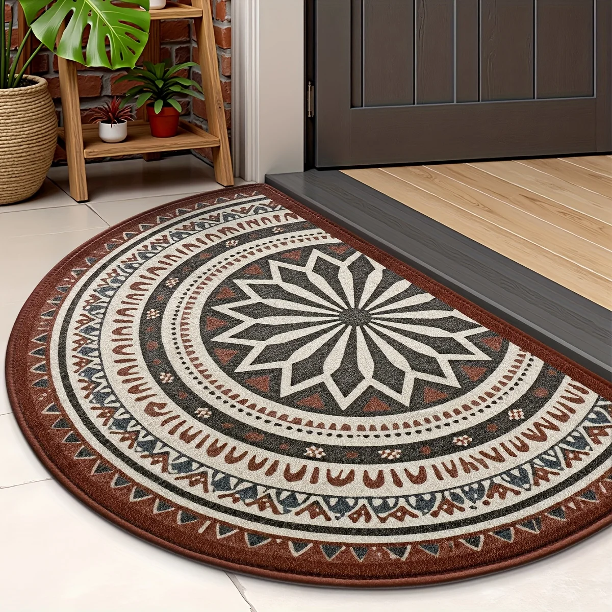Large Round Pink Teal Mosaic Broken Tile Texture Non Slip Doormat Colorful Bohemian Indoor Front Entryway Rug
