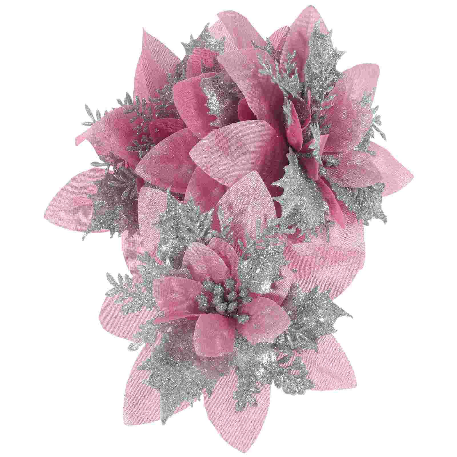 12 ชิ้นตกแต่งต้นคริสต์มาส Poinsettia ดอกไม้คลิปดอกไม้ประดิษฐ์เครื่องประดับคริสต์มาส