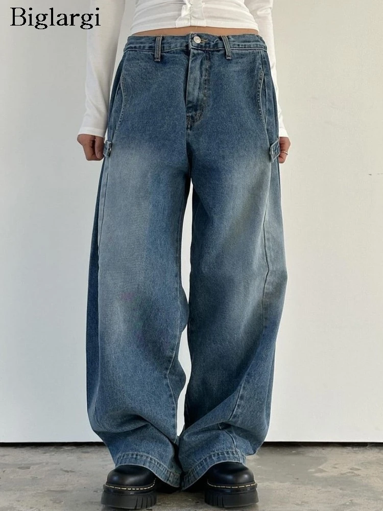 

Jeans Retro Autumn Wide Leg Pant Women Loose Pleated Korean Style Fashion Ladies Trousers Low Waist Woman Long Pants