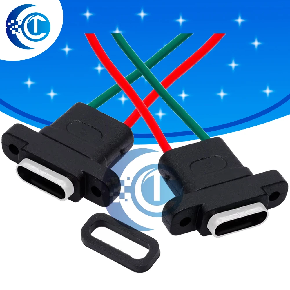 2‑Pin IP Waterproof Type‑C Female Connector Cable Injection Molded W‑Shaped Sealing Plug