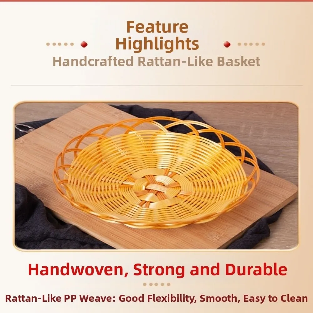 

Hardness Plastic Imitation Vine Fruit Platter Handwoven Khaki Woven Serving Baskets 6 Sizes Imitation Vine Basket