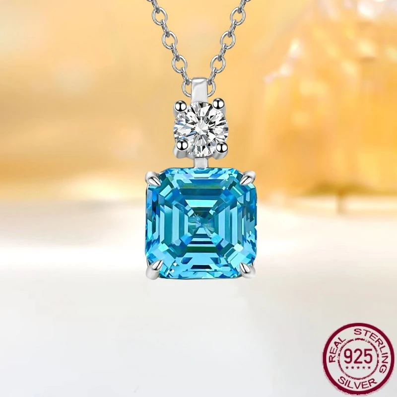 

Новый модный и роскошный нишевый дизайн, подвеска из чистого серебра Sea Blue Treasure S925, квадратные свадебные украшения Asche Pagoda