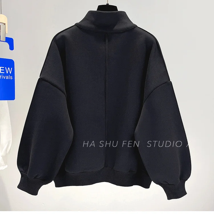 Large Size Chubby MM Half High Neck Thin Hoodie 2024 Autumn New Korean Version Design Sense Niche Loose Spring Autumn Women