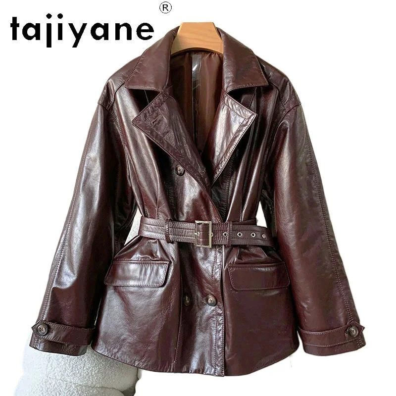 TAJIYANE 100% Oil-waxed Sheepskin Jacket Woman Vintage Slim Genuine Leather Jackets Women Autumn Ladies Clothes 2025 Chaquetas