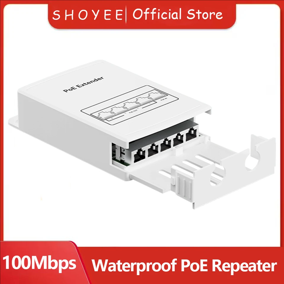 Waterproof POE Extender 1to4 Port Repeater 100Mbps Outdoor Network IP55 VLAN 44-57V for POE Camera Wierless AP